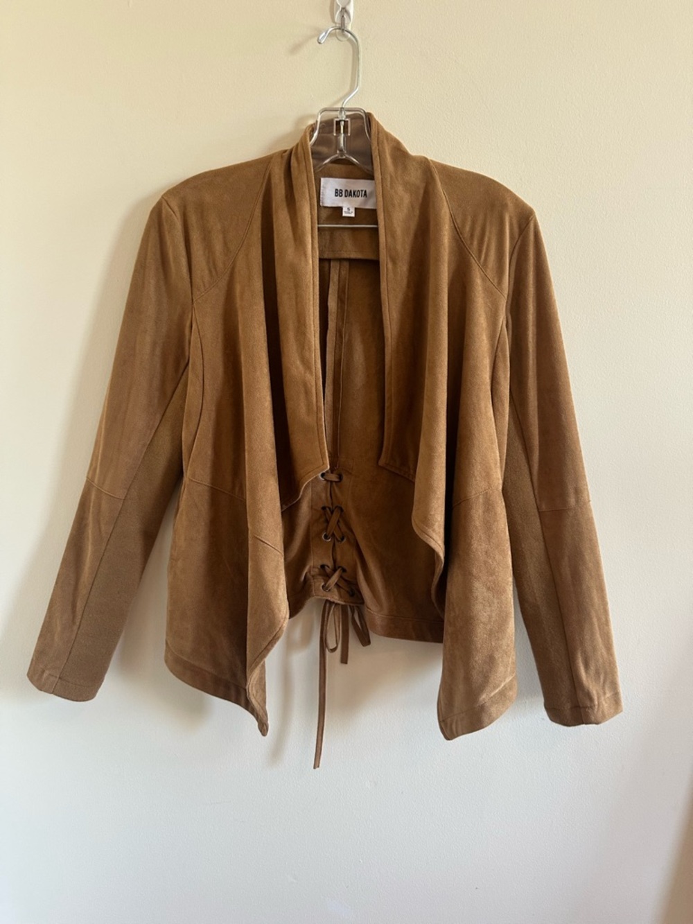 BB Dakota Brown Suede Open-Front Lace-Up Jacket
